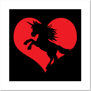 Love Unicorns Heart Unicorn Silhouette Cute Posters and Art